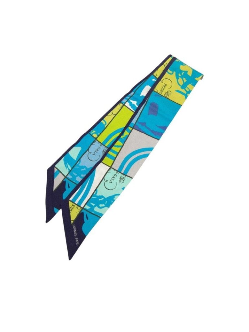 Hermes Twilly Ceremonial Bridle Brides de Gala Scarf Blue Multicolor Silk